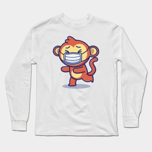 Cute Monkey Wearing Mask Long Sleeve T-Shirt